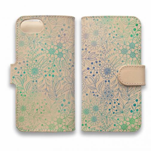 【手帳型】高級本革スマホケース フラワー