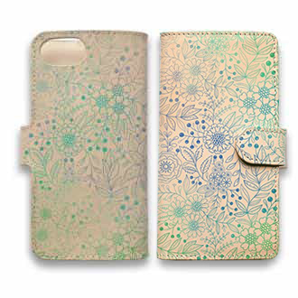 【手帳型】高級本革スマホケース フラワー