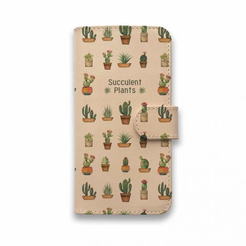 【手帳型】高級本革スマホケース サボテン