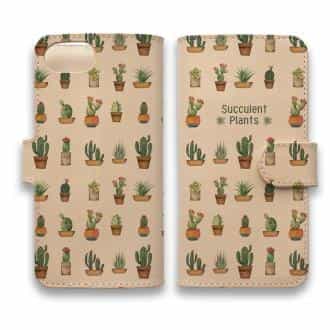 【手帳型】高級本革スマホケース サボテン