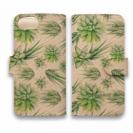 【手帳型】高級本革スマホケース 色鉛筆でサボテン