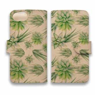 【手帳型】高級本革スマホケース 色鉛筆でサボテン