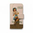 【手帳型】高級本革スマホケース ヌメ革 Gone Fishing ビンテージバージョン