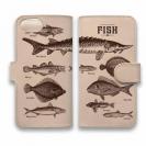 【手帳型】高級本革スマホケース ビンテージな魚図鑑