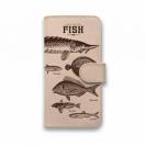【手帳型】高級本革スマホケース ビンテージな魚図鑑