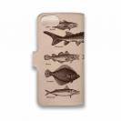 【手帳型】高級本革スマホケース ビンテージな魚図鑑