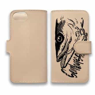 【手帳型】【釣りざんまい】本革 ルアーにかかったシーバス(スズキ)