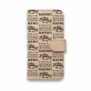 【手帳型】【釣りざんまい】本革 ドット絵のブラックバス_英字新聞風