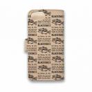 【手帳型】【釣りざんまい】本革 ドット絵のブラックバス_英字新聞風