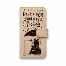 【手帳型】【釣りざんまい】本革 カエルが雨の中釣りをするでケロ