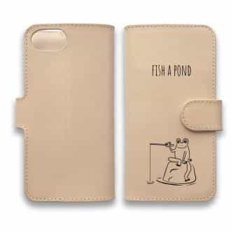 【手帳型】【釣りざんまい】本革 池で釣りするカエルケロ