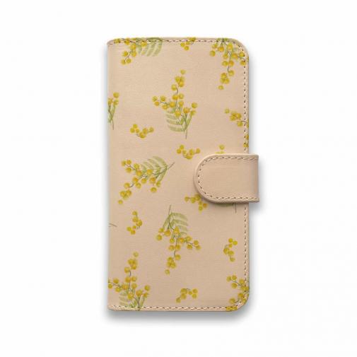 【手帳型】高級本革スマホケース ミモザ