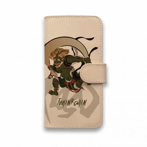 【手帳型】高級本革スマホケース 風神雷神