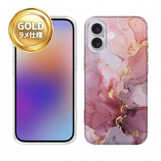 【TPU】マーブル調【ゴールドラメ】 ピンク＆ゴールド
