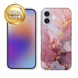 【TPU】マーブル調【ゴールドラメ】 ピンク＆ゴールド