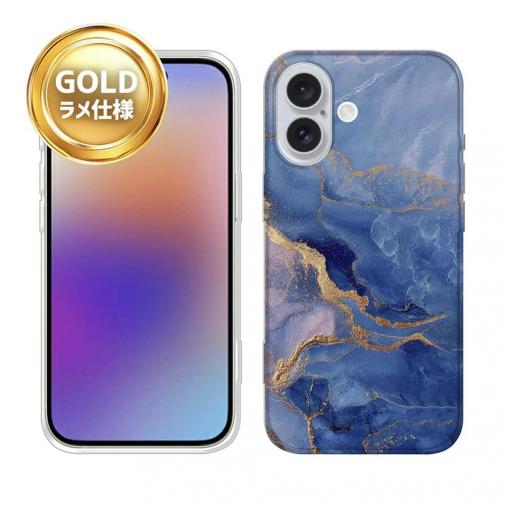 【TPU】マーブル調【ゴールドラメ】 ブルー＆ゴールド