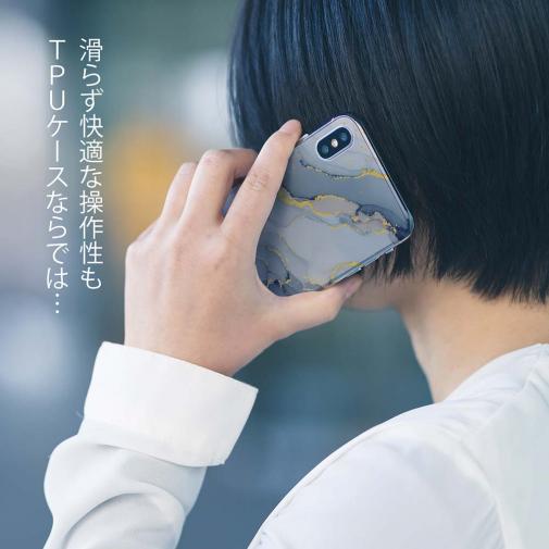 【TPU】くすみカラーマーブル【ラメ】 ブルー＆ゴールド