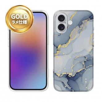 【TPU】くすみカラーマーブル【ラメ】 ブルー＆ゴールド