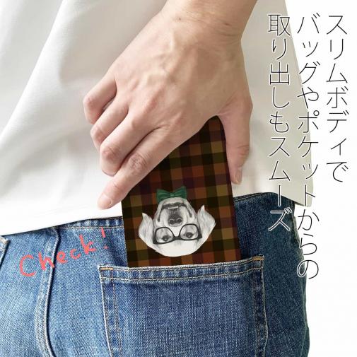 【手帳型ベルトなし】【Stick Case】かわいいレトリバー　チェック柄