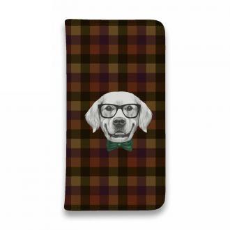 【手帳型ベルトなし】【Stick Case】かわいいレトリバー　チェック柄