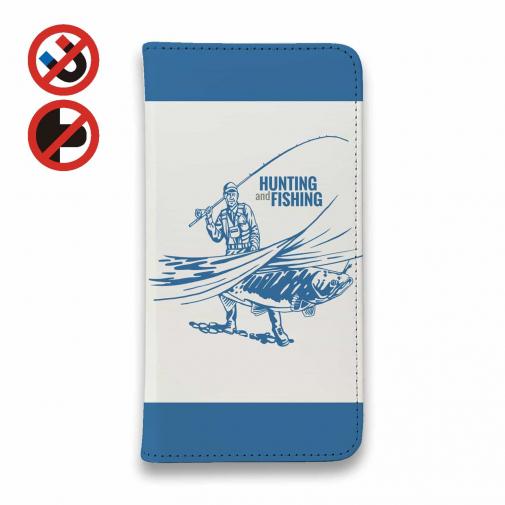 【手帳型ベルトなし】【Stick Case】釣り人のシルエット　サーモンフィッシング