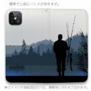 【手帳型ベルトなし】【Stick Case】朝の釣り人の影