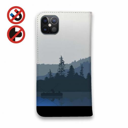 【手帳型ベルトなし】【Stick Case】朝の釣り人の影