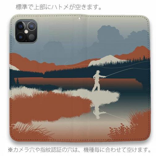 【手帳型ベルトなし】【Stick Case】川岸のフライフィッシャー　チャコール