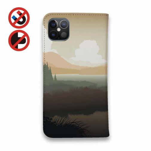 【手帳型ベルトなし】【Stick Case】川岸の鹿　チャコール