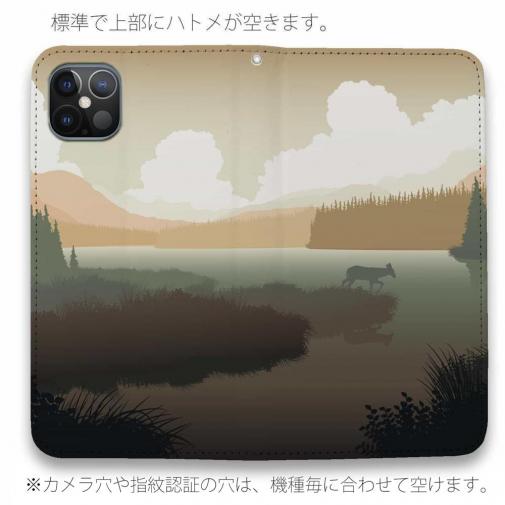 【手帳型ベルトなし】【Stick Case】川岸の鹿　チャコール