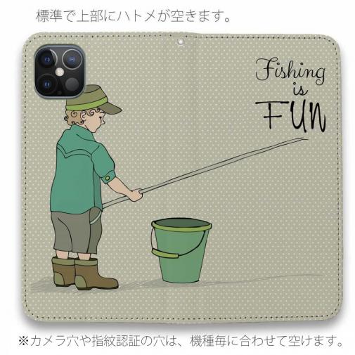 【手帳型ベルトなし】【Stick Case】レトロな可愛い男の子と釣り