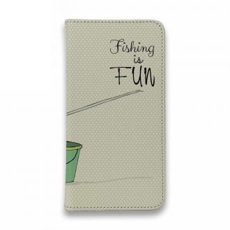 【手帳型ベルトなし】【Stick Case】レトロな可愛い男の子と釣り