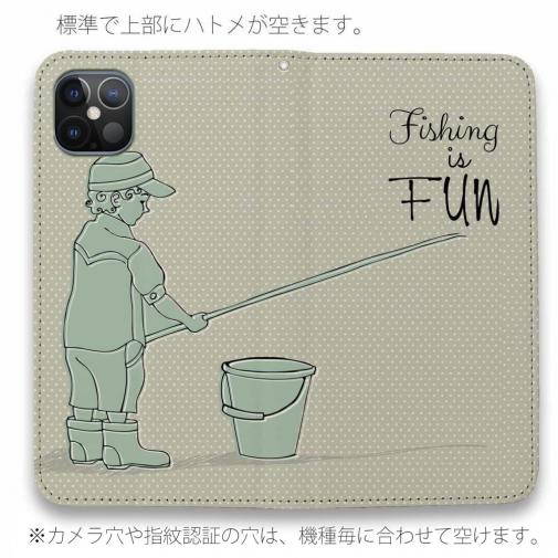 【手帳型ベルトなし】【Stick Case】レトロな可愛い男の子と釣り