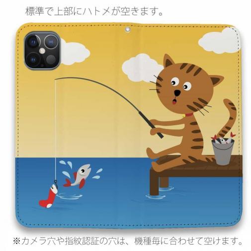 【手帳型ベルトなし】【Stick Case】猫と釣り　晴天なり