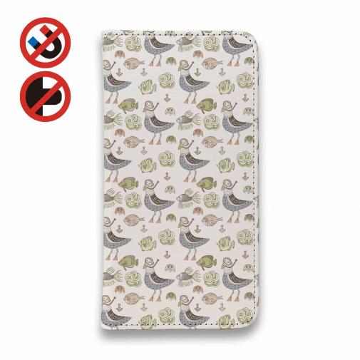 【手帳型ベルトなし】【Stick Case】カモメ隊長と魚たち　シームレスパターン