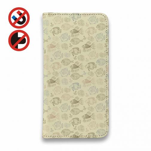 【手帳型ベルトなし】【Stick Case】可愛い魚手書き風　シームレスパターン