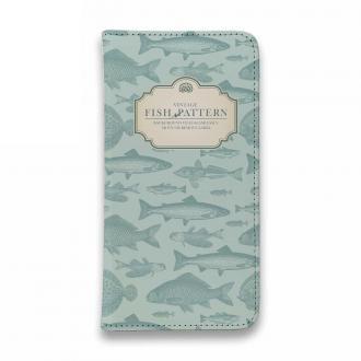 【手帳型ベルトなし】【Stick Case】ビンテージ・フィッシュ　シームレスパターン