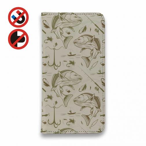 【手帳型ベルトなし】【Stick Case】ビンテージ　フライフィッシング　シームレスパターン