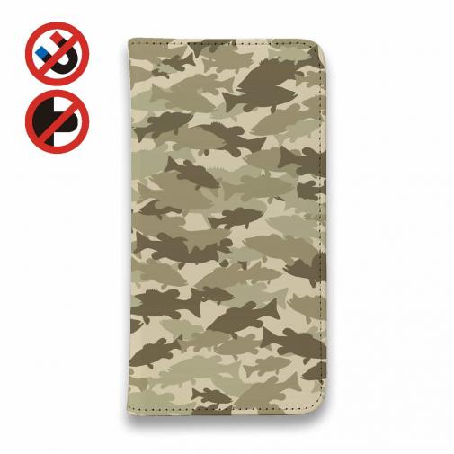 【手帳型ベルトなし】【Stick Case】ブラックバス　迷彩大柄　ベージュカラー
