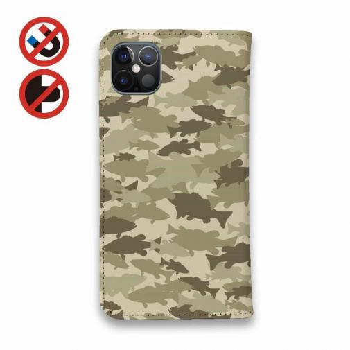 【手帳型ベルトなし】【Stick Case】ブラックバス　迷彩大柄　ベージュカラー