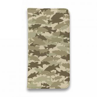 【手帳型ベルトなし】【Stick Case】ブラックバス　迷彩大柄　ベージュカラー