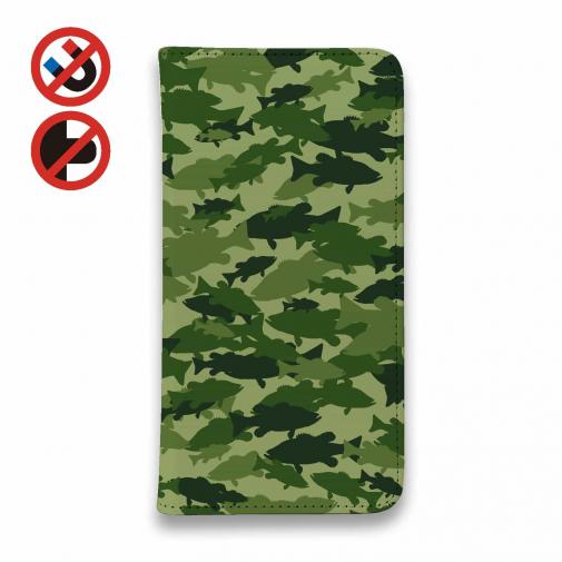 【手帳型ベルトなし】【Stick Case】ブラックバス　迷彩大柄　フォレストグリーン