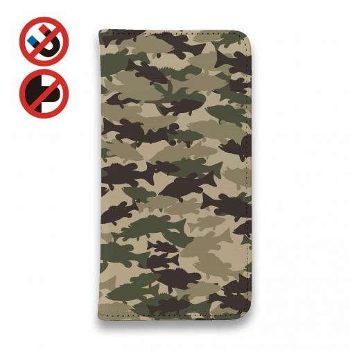 【手帳型ベルトなし】【Stick Case】ブラックバス　迷彩大柄　ブラウンカラー