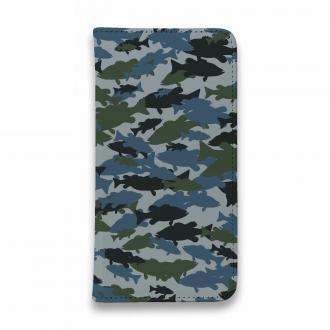 【手帳型ベルトなし】【Stick Case】ブラックバス　迷彩大柄　ブルー