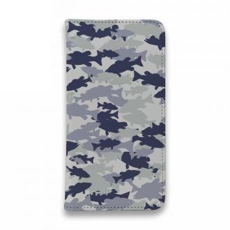 【手帳型ベルトなし】【Stick Case】ブラックバス　迷彩大柄　ライトブルー