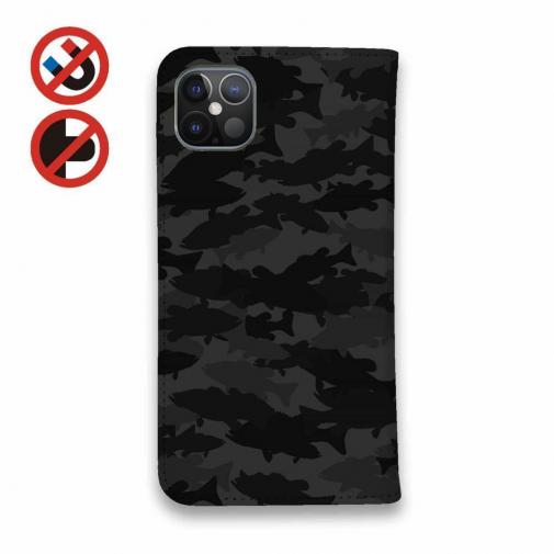 【手帳型ベルトなし】【Stick Case】ブラックバス　迷彩大柄　ビターブラック