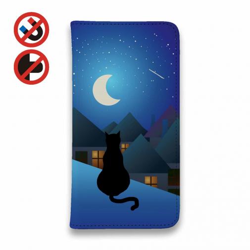 【手帳型ベルトなし】【Stick Case】月と猫(ネコ)　スマホケース