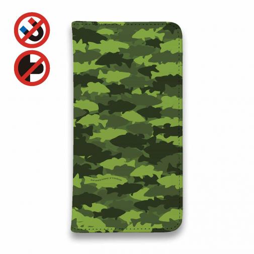 【手帳型ベルトなし】【Stick Case】HEDGEHOG STUDIO　迷彩柄　ブラックバス　リリーパッド