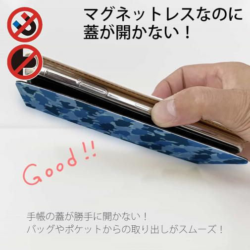 【手帳型ベルトなし】【Stick Case】HEDGEHOG STUDIO　迷彩柄　ブラックバス　スカイブルー