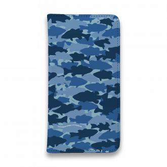 【手帳型ベルトなし】【Stick Case】HEDGEHOG STUDIO　迷彩柄　ブラックバス　スカイブルー